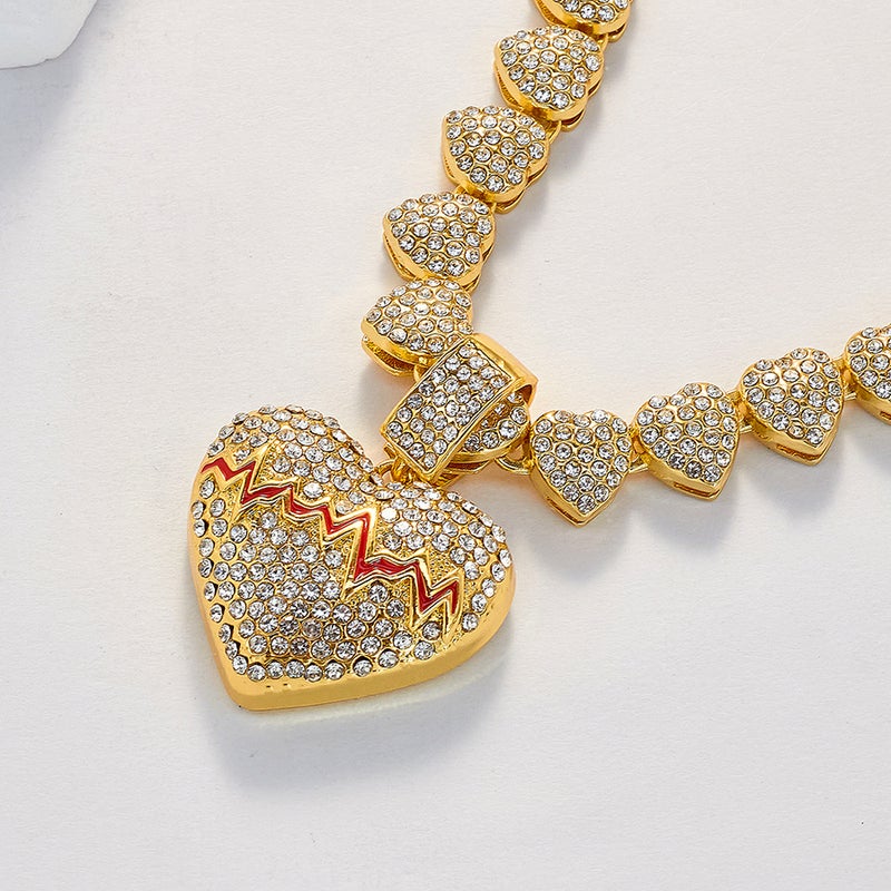High Quality Valentine'S Day Love Pendant Ecg Shape Cuban Chain Full Diamond Hip Hop Jewelry Factory - Image 4